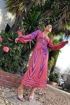 Fashion Womens Dress Deep V-Neck Long Sleeve Irregular Stripe Printed Tie-Up Long Dresses Club Street Style S M L eprolo