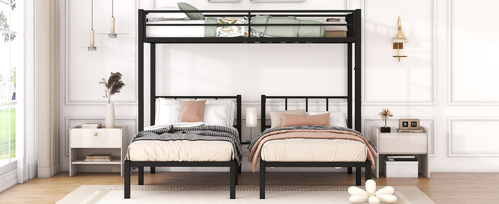 Twin over Twin & Twin Bunk Beds for 3, Twin XL over Twin & Twin Bunk Bed Metal Triple Bunk Bed, Black eprolo