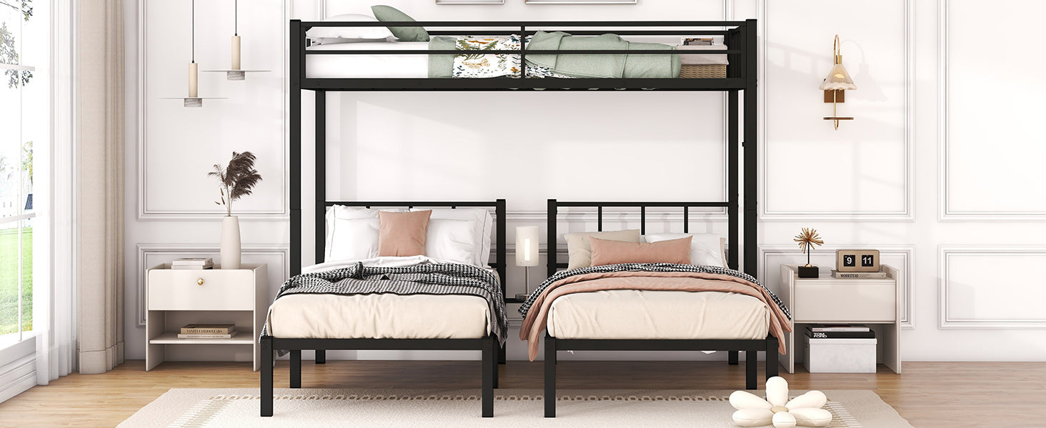 Twin over Twin & Twin Bunk Beds for 3, Twin XL over Twin & Twin Bunk Bed Metal Triple Bunk Bed, Black eprolo