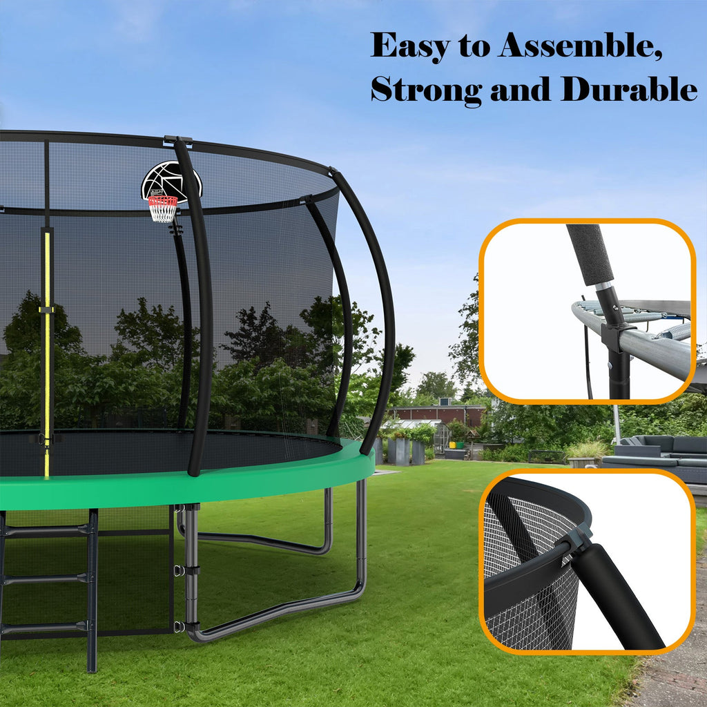 12FT Recreational Kids Trampoline with Safety Enclosure Net & Ladder, Outdoor Recreational Trampolines eprolo
