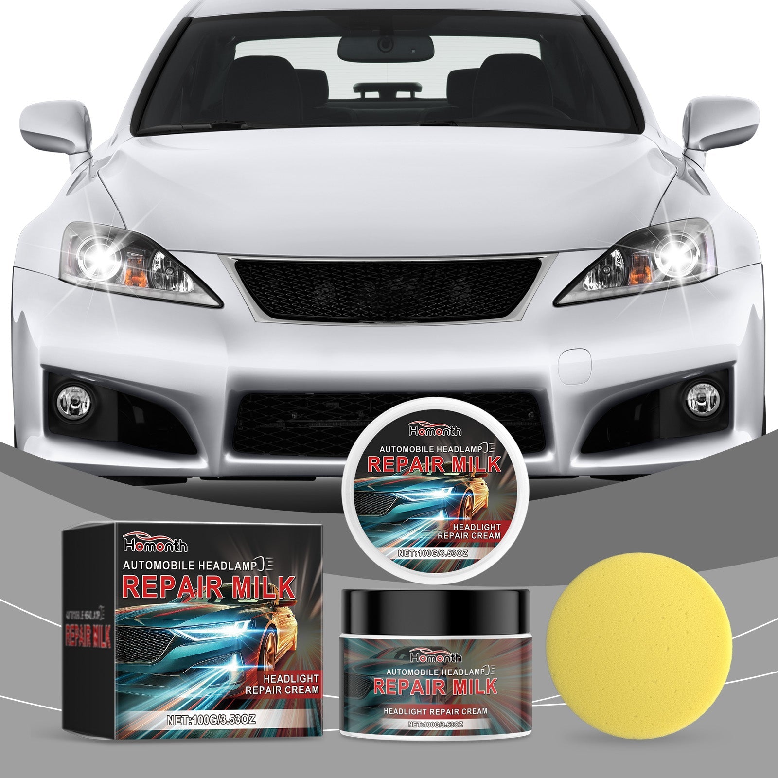 Homonth Car Headlight Repair Kit, Car Bright Retreading Agent, Light Scratch Yellow Retreading Crystal Plating Agent eprolo