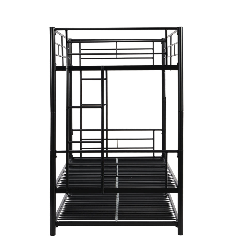 Twin bunk bed frame with trailer, metal bunk bed with sturdy guardrail and side ladder, can be divided into two beds, black eprolo