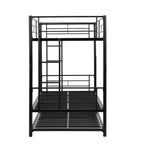 Twin bunk bed frame with trailer, metal bunk bed with sturdy guardrail and side ladder, can be divided into two beds, black eprolo