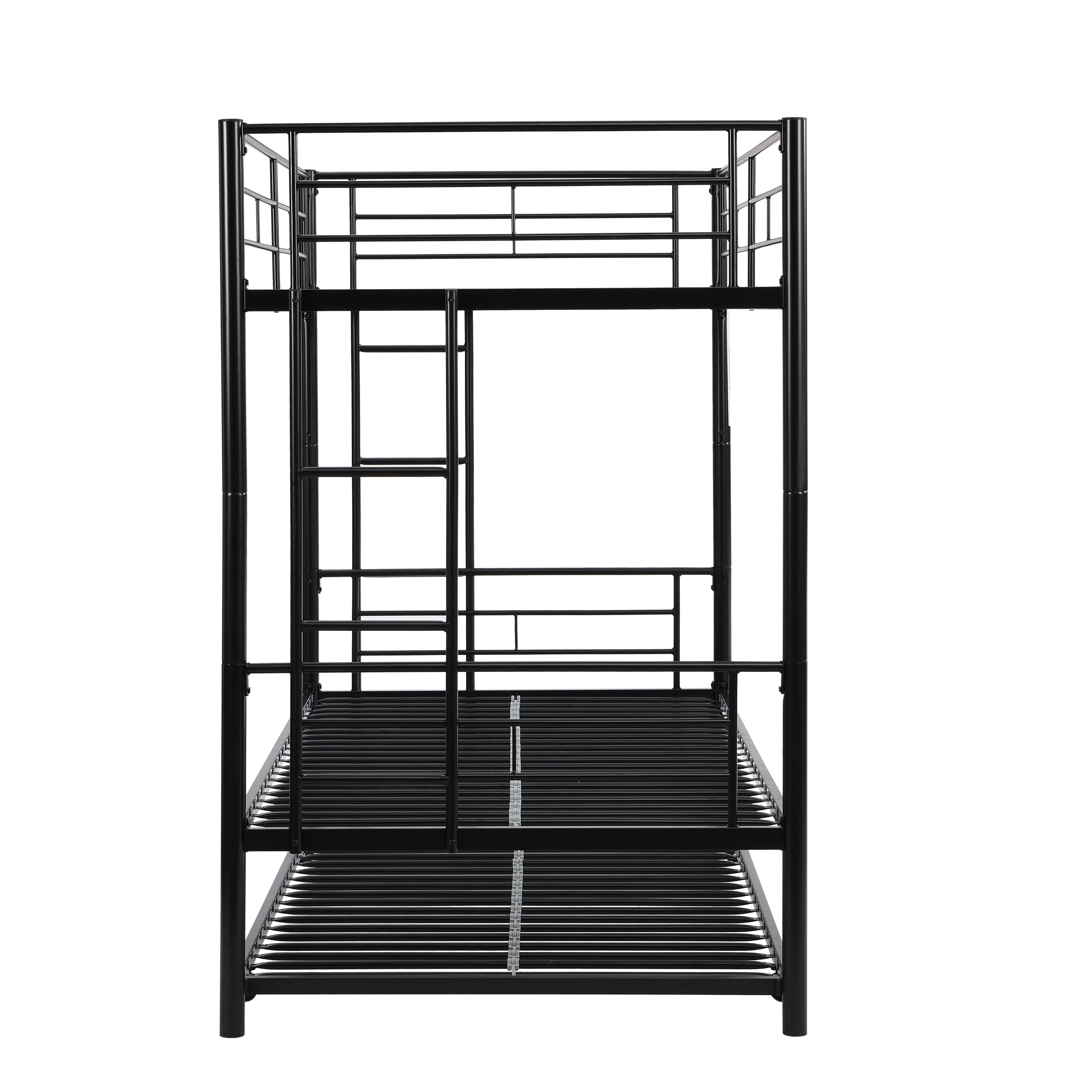 Twin bunk bed frame with trailer, metal bunk bed with sturdy guardrail and side ladder, can be divided into two beds, black eprolo