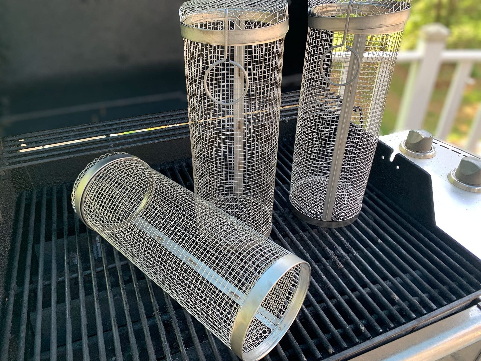 Rolling Grilling Basket Metal BBQ Barbecue Basket Net Portable Outdoor Camping Barbecue Rack Kitchen Gadgets eprolo