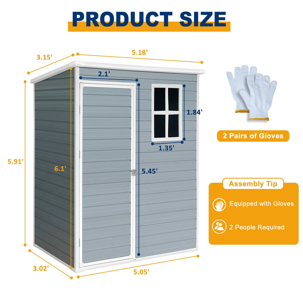 5x3ft Resin Outdoor Storage Shed Kit-Perfect to Store Patio Furniture Grey eprolo