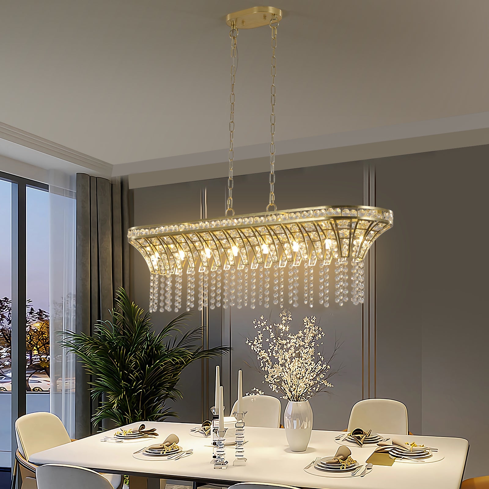 Modern Champagne Gold Kitchen Island Light - Oval Crystal ceiling chandelier eprolo