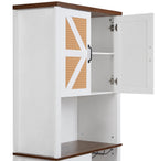 76 Inch Tall Farmhouse Kitchen Faux Rattan Wine Cabinet, Kitchen Bar Cabinet with Square Compartments and Shelves eprolo