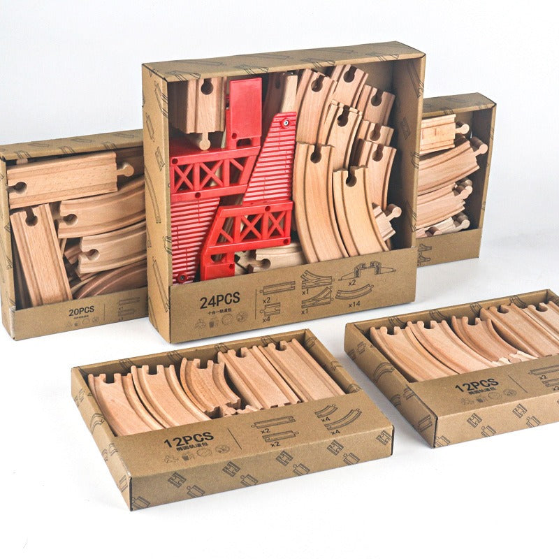 Wooden Train Track Set Toy Early Educational Railway Tracks Accessories Montessori Traffic Wooden Toys for Kids eprolo