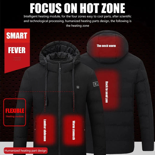 4 Areas Heated Jackets Men Women USB Single Control Smart Heating Cotton Clothing Heated Vest Constant Temperature Hooded Jacket eprolo