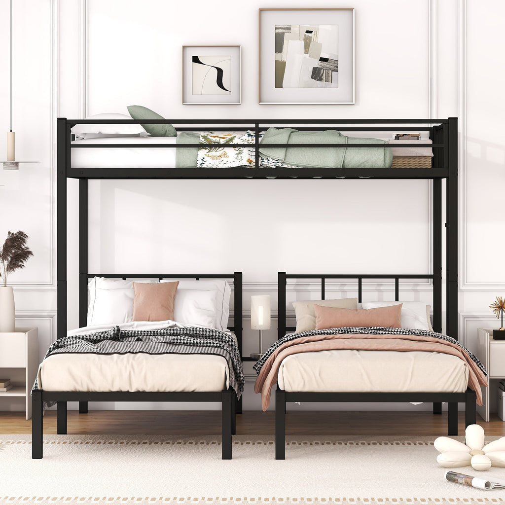 Twin over Twin & Twin Bunk Beds for 3, Twin XL over Twin & Twin Bunk Bed Metal Triple Bunk Bed, Black eprolo