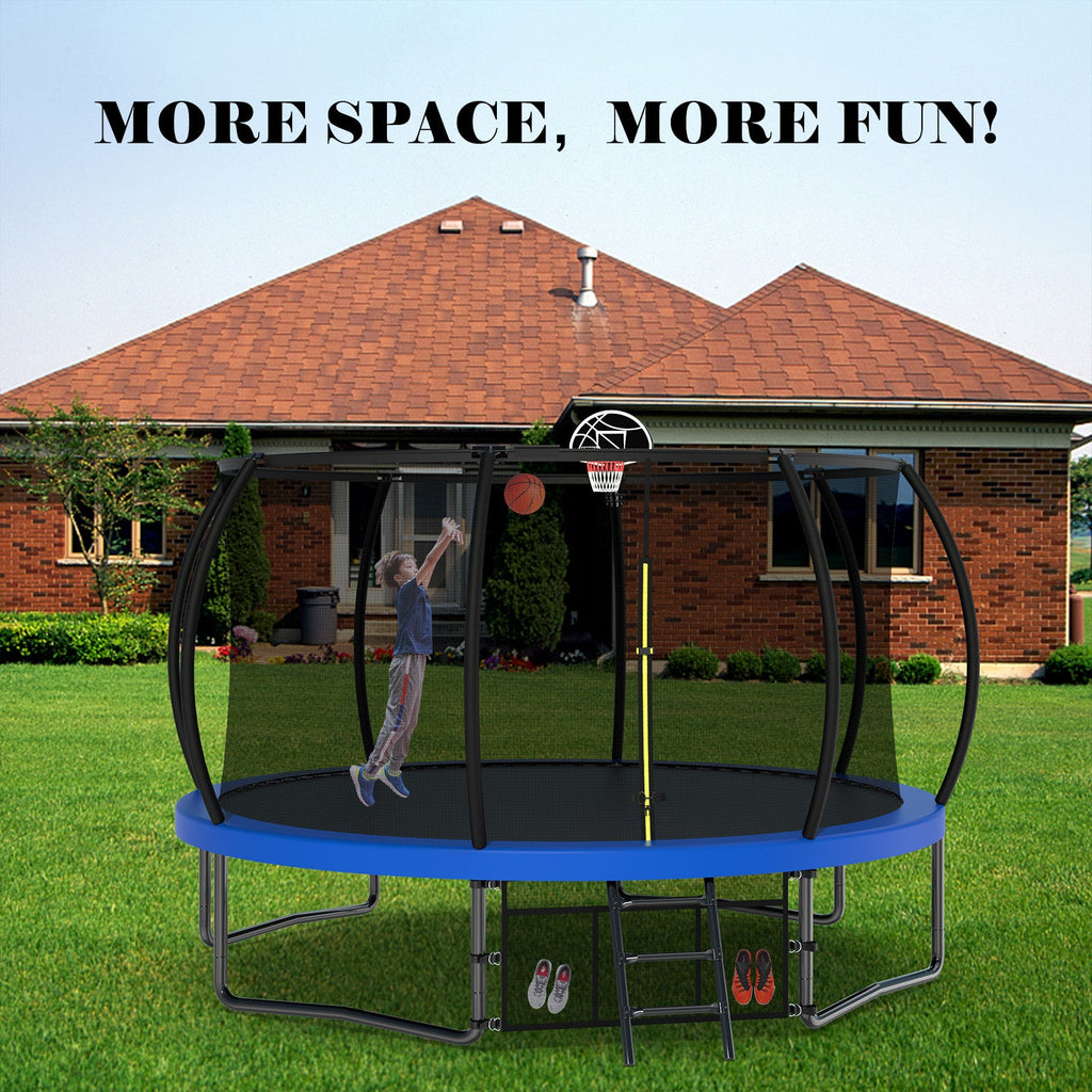 12FT Recreational Kids Trampoline with Safety Enclosure Net & Ladder, Outdoor Recreational Trampolines eprolo