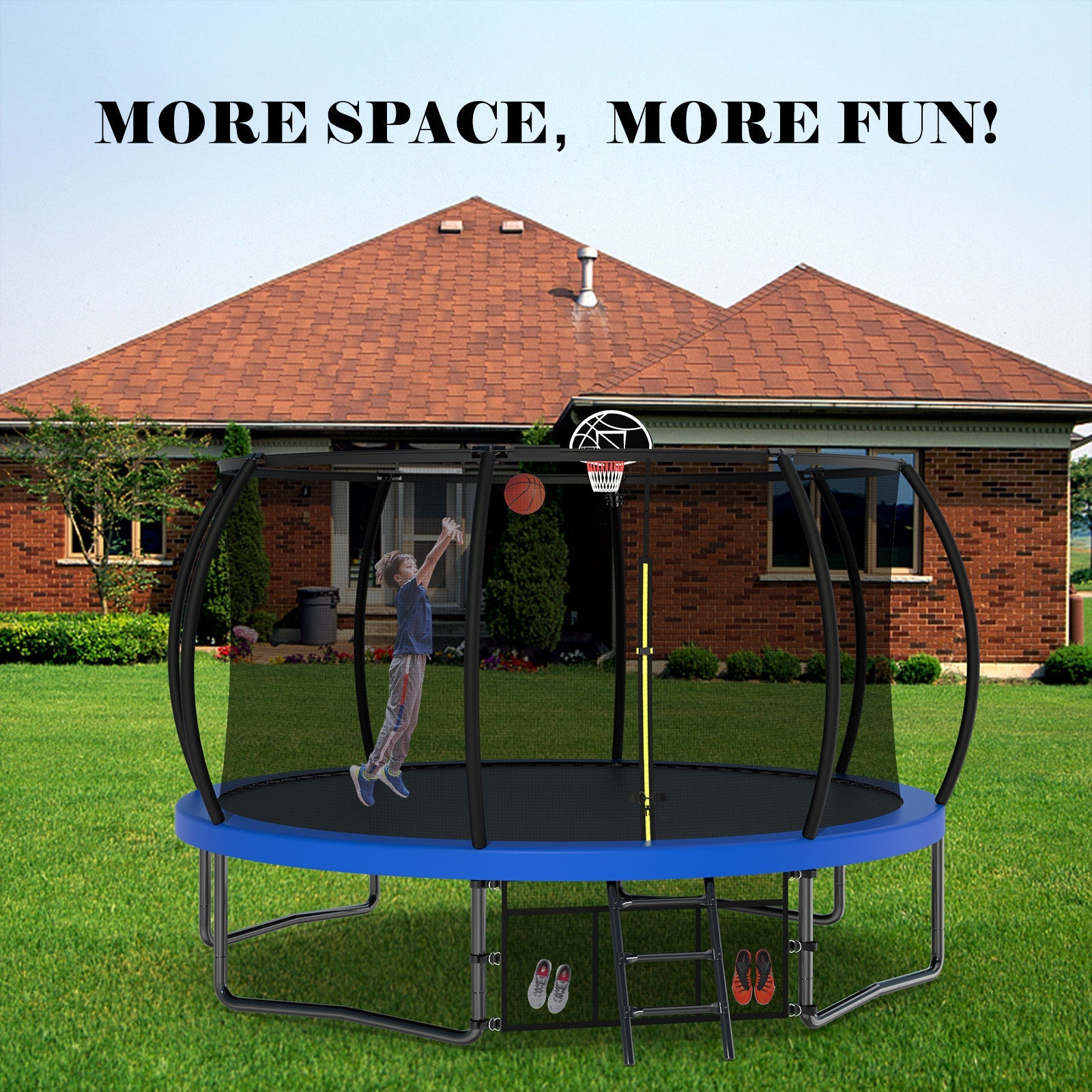 12FT Recreational Kids Trampoline with Safety Enclosure Net & Ladder, Outdoor Recreational Trampolines eprolo