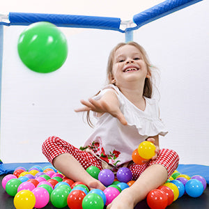 55'' Toddlers Trampoline with Safety Enclosure Net and Balls, Indoor Outdoor Mini Trampoline for Kids eprolo