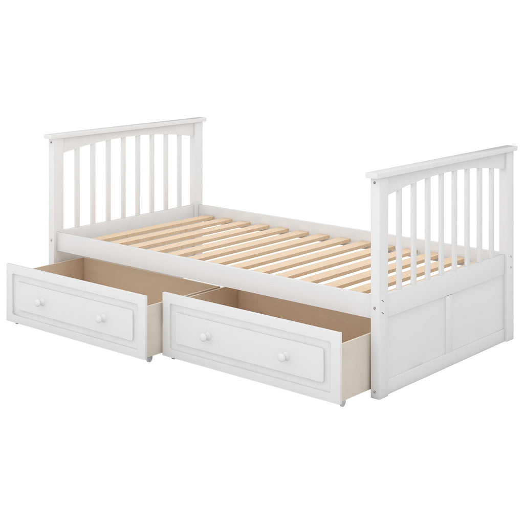 Twin over Twin Bunk Bed with Drawers  Convertible Beds  White eprolo