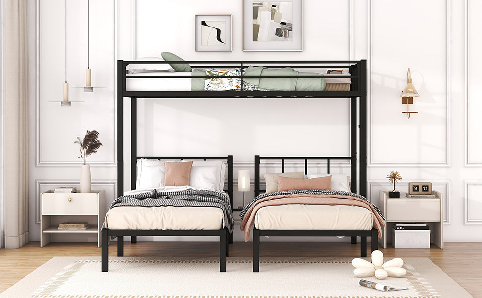 Twin over Twin & Twin Bunk Beds for 3, Twin XL over Twin & Twin Bunk Bed Metal Triple Bunk Bed, Black eprolo