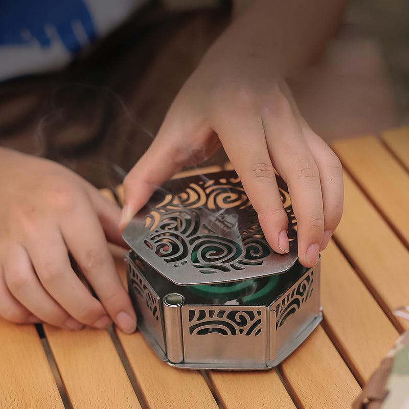 Outdoor Magnetic Mosquito Incense Box Camping Portable Stainless Steel Windproof Hollow Multi functional Mosquito Incense Plate eprolo