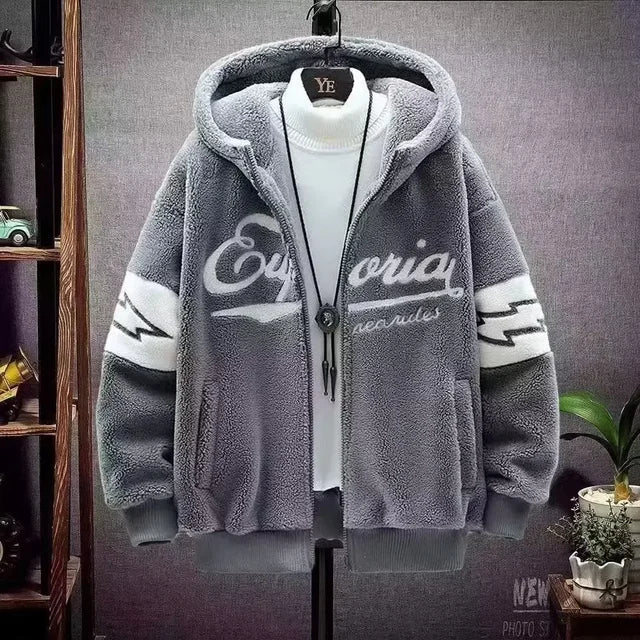 2023 Autumn Winter Men's Hooded Jackets Korean Fashion Streetwear Harajuku Jackets Casual Men Clothing Wool Jackets Warm Jacket eprolo