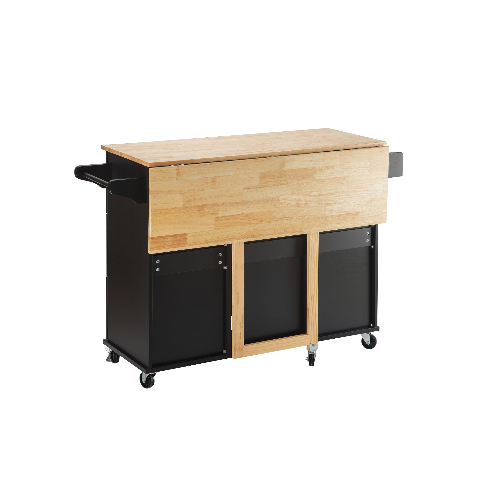 Kitchen Island & Kitchen Cart Mobile Kitehcn Island with Extensible Rubber Wood Table Top eprolo