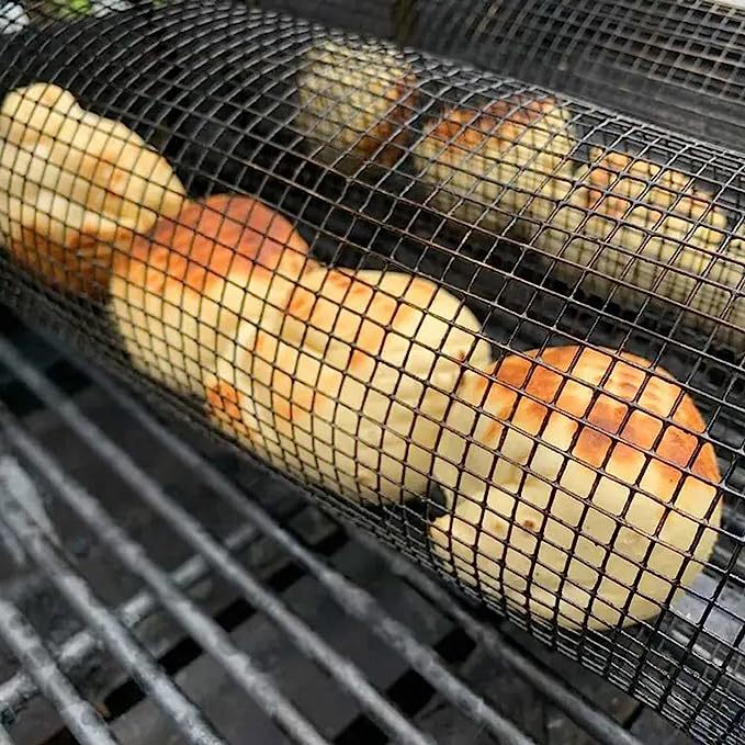 Rolling Grilling Basket Metal BBQ Barbecue Basket Net Portable Outdoor Camping Barbecue Rack Kitchen Gadgets eprolo