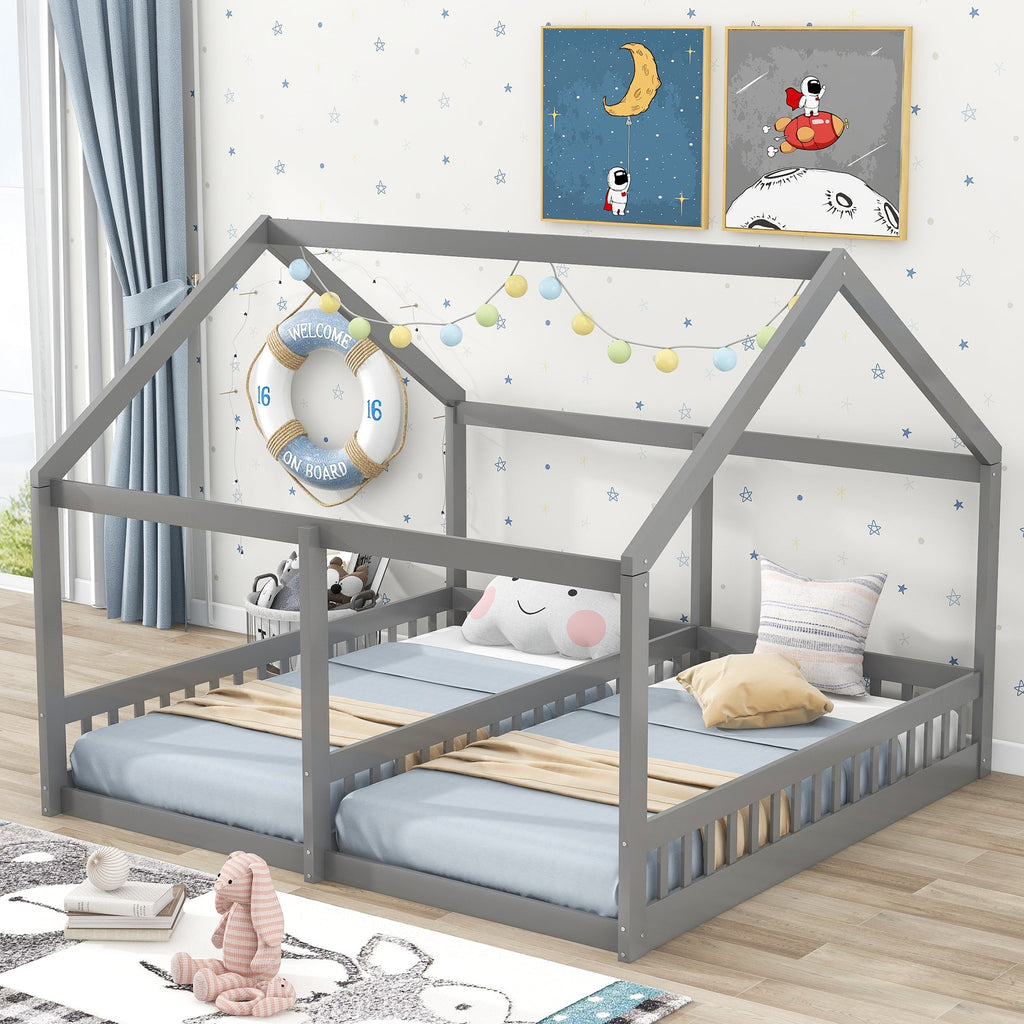 Twin Size House Platform Beds Two Shared Beds Gray eprolo