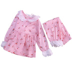 Kids Girls Summer Pajamas Children Sleepwear Baby Pajamas Sets Girls Flower Lace Cotton Nightwear Clothes Kids Clothing 2-7Y eprolo
