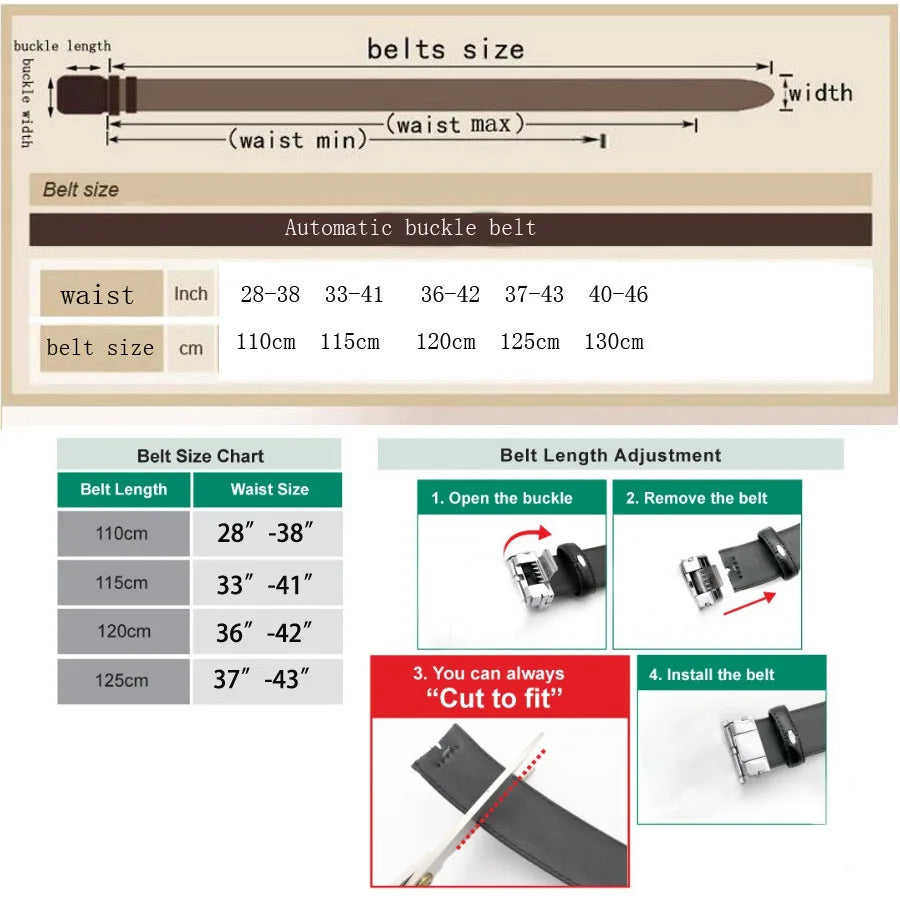 Men's Leather Ratchet Belt with Automatic Buckle