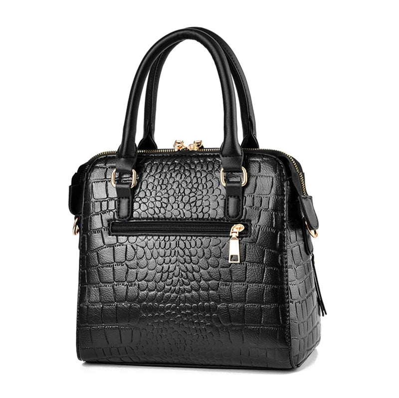 Crocodile-Pattern PU Tassel Handbag