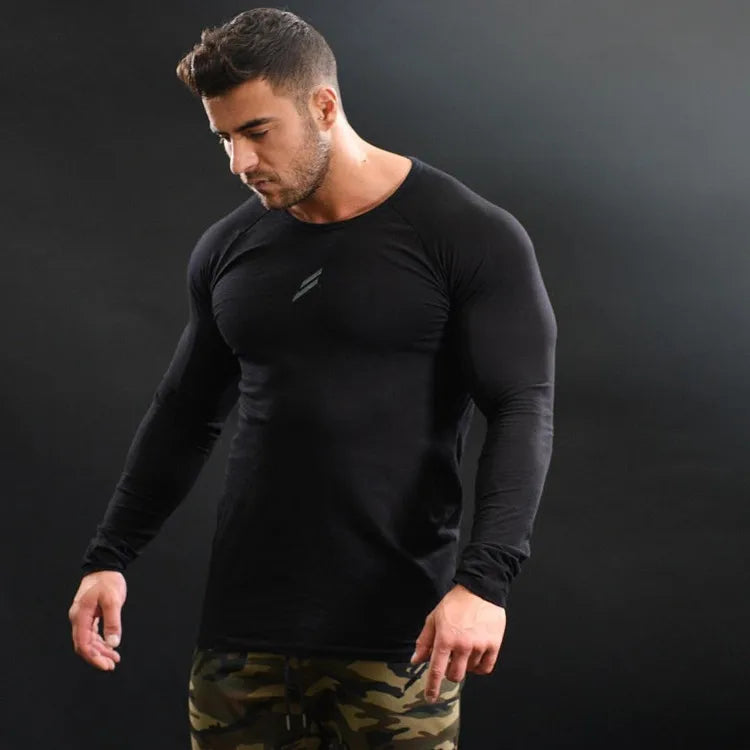 Men's Long-Sleeve Patchwork Casual T-Shirt