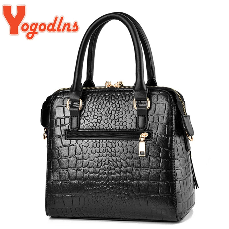 Crocodile-Pattern PU Tassel Handbag