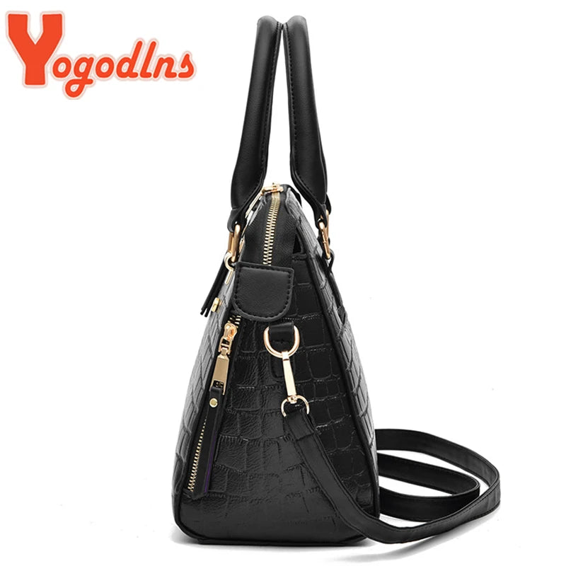 Crocodile-Pattern PU Tassel Handbag