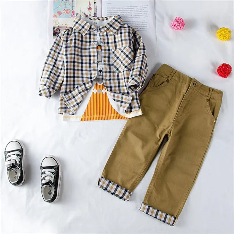 Kids BoysClothes  Children Plaid Coat+T-Shirt+Pants 3pcs Baby Suits Toddler Boy Clothing Spring Autumn Outerwear Costume BC1034 Whispering Desires Shoppe