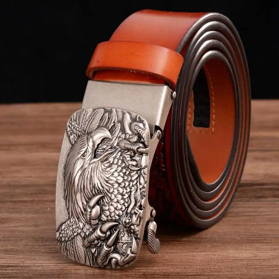 Men's Leather Ratchet Belt with Automatic Buckle