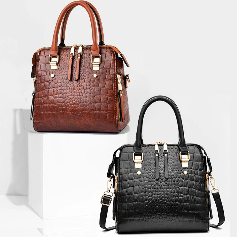 Crocodile-Pattern PU Tassel Handbag