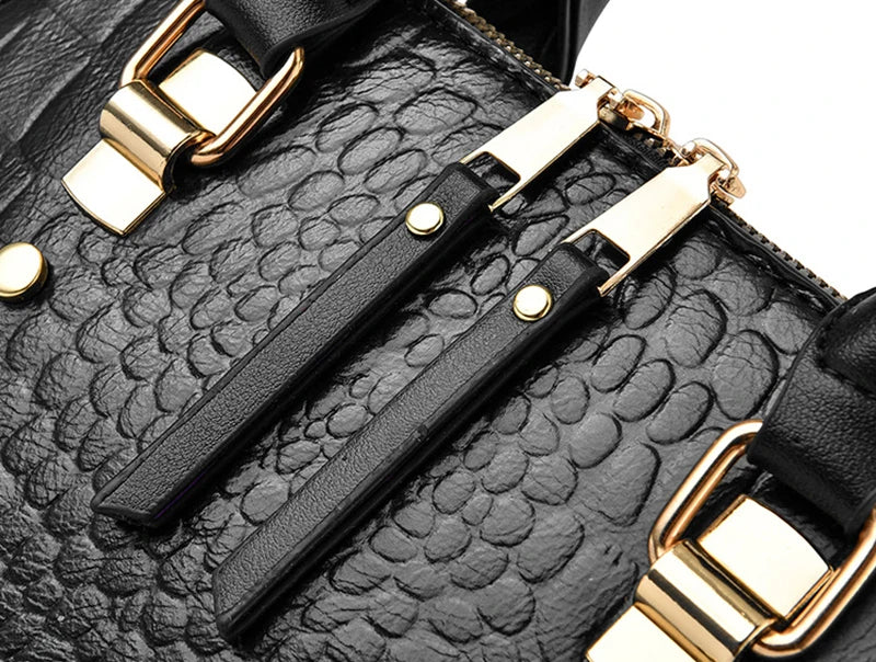 Crocodile-Pattern PU Tassel Handbag