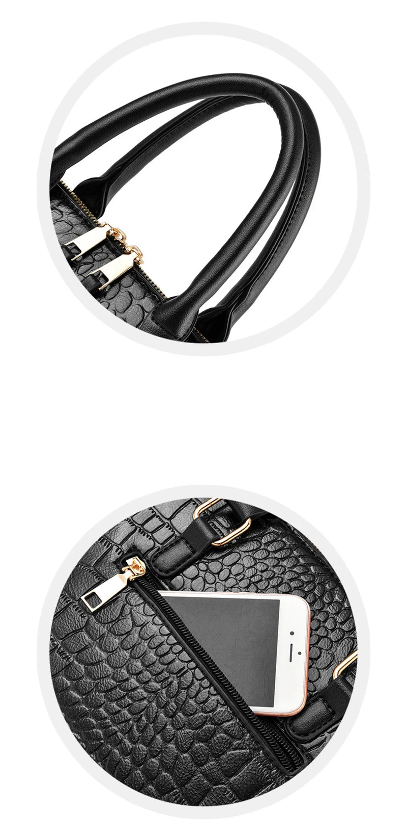 Crocodile-Pattern PU Tassel Handbag