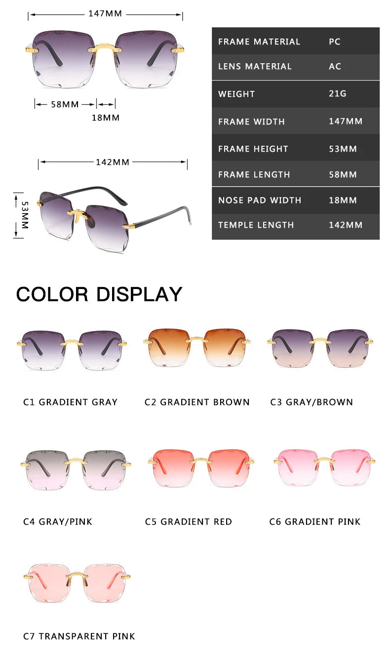 Three-Piece Rimless-Style Fashion Sunglasses Set