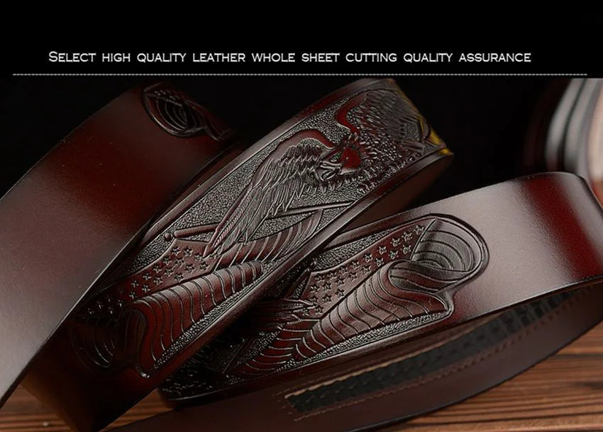 Men's Leather Ratchet Belt with Automatic Buckle