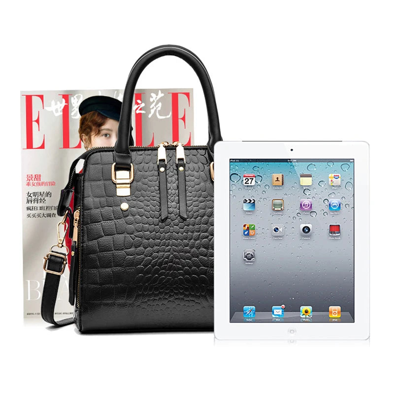 Crocodile-Pattern PU Tassel Handbag
