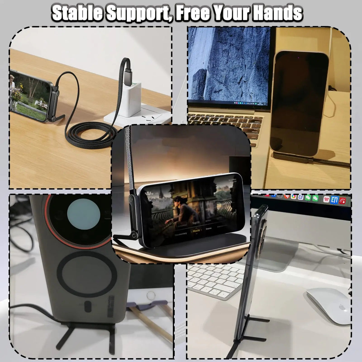USB-C Braided Charging Cable with Phone Stand – 1.5 m