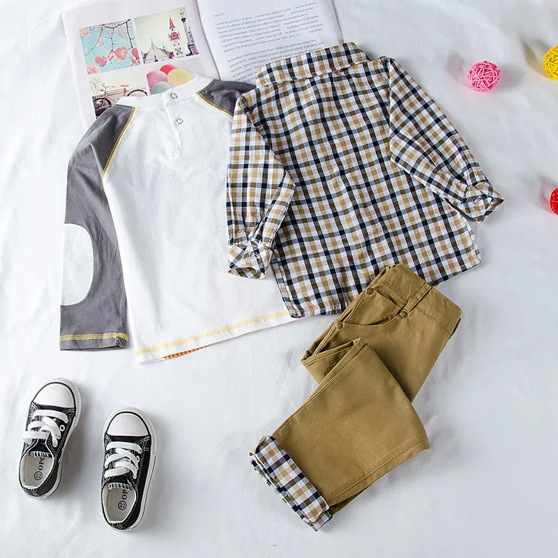 Kids BoysClothes  Children Plaid Coat+T-Shirt+Pants 3pcs Baby Suits Toddler Boy Clothing Spring Autumn Outerwear Costume BC1034 Whispering Desires Shoppe