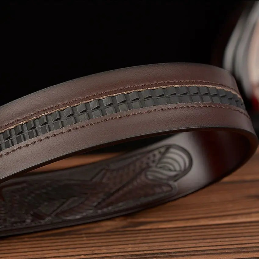 Men's Leather Ratchet Belt with Automatic Buckle