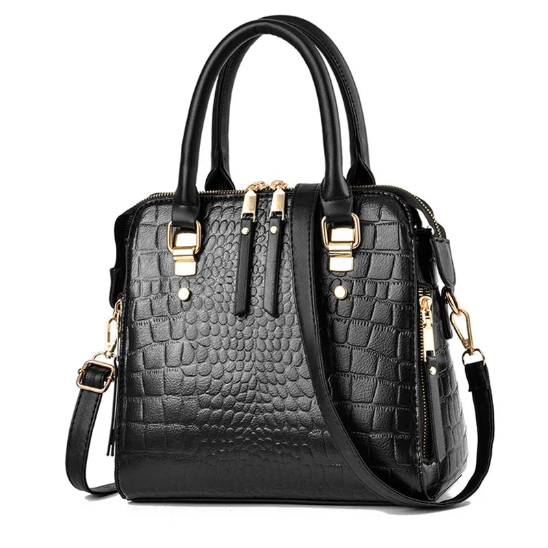 Crocodile-Pattern PU Tassel Handbag
