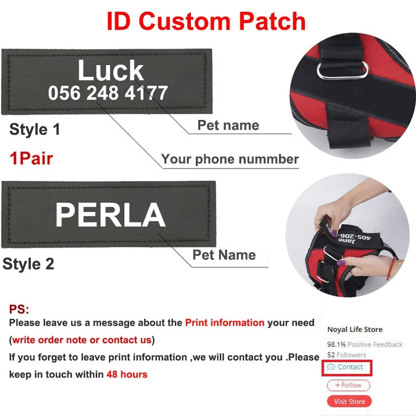Adjustable Reflective Dog Harness with Custom ID Patch