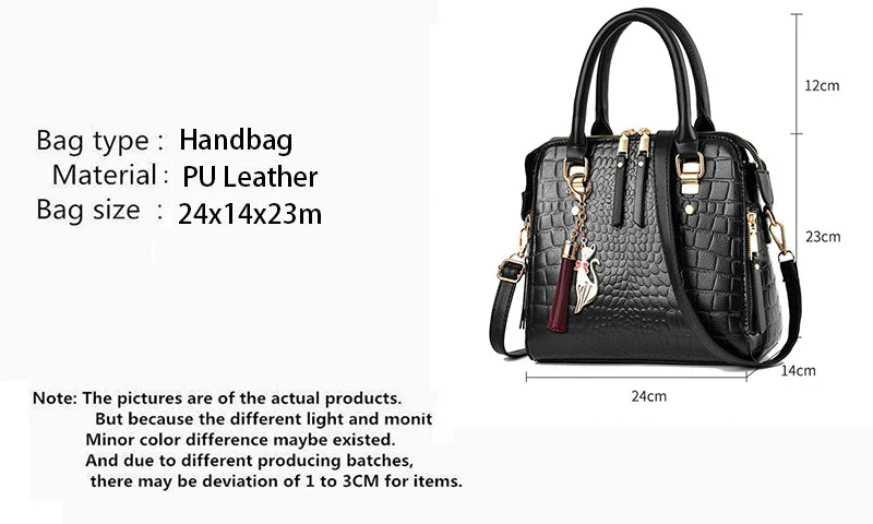 Crocodile-Pattern PU Tassel Handbag