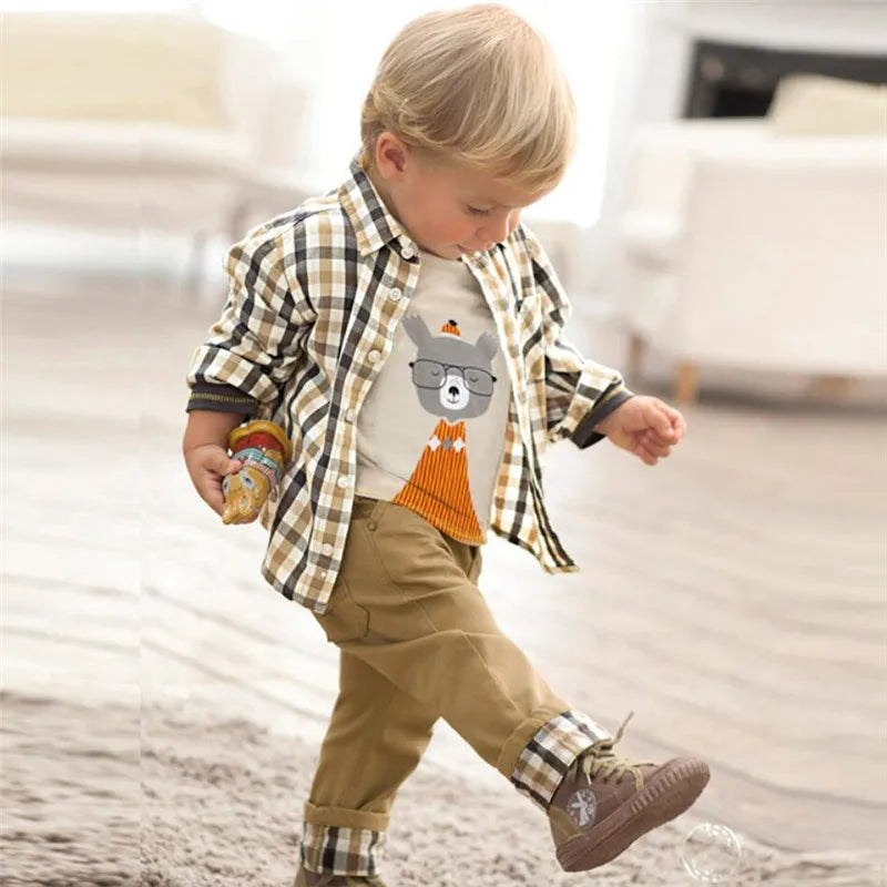 Kids BoysClothes  Children Plaid Coat+T-Shirt+Pants 3pcs Baby Suits Toddler Boy Clothing Spring Autumn Outerwear Costume BC1034 Whispering Desires Shoppe