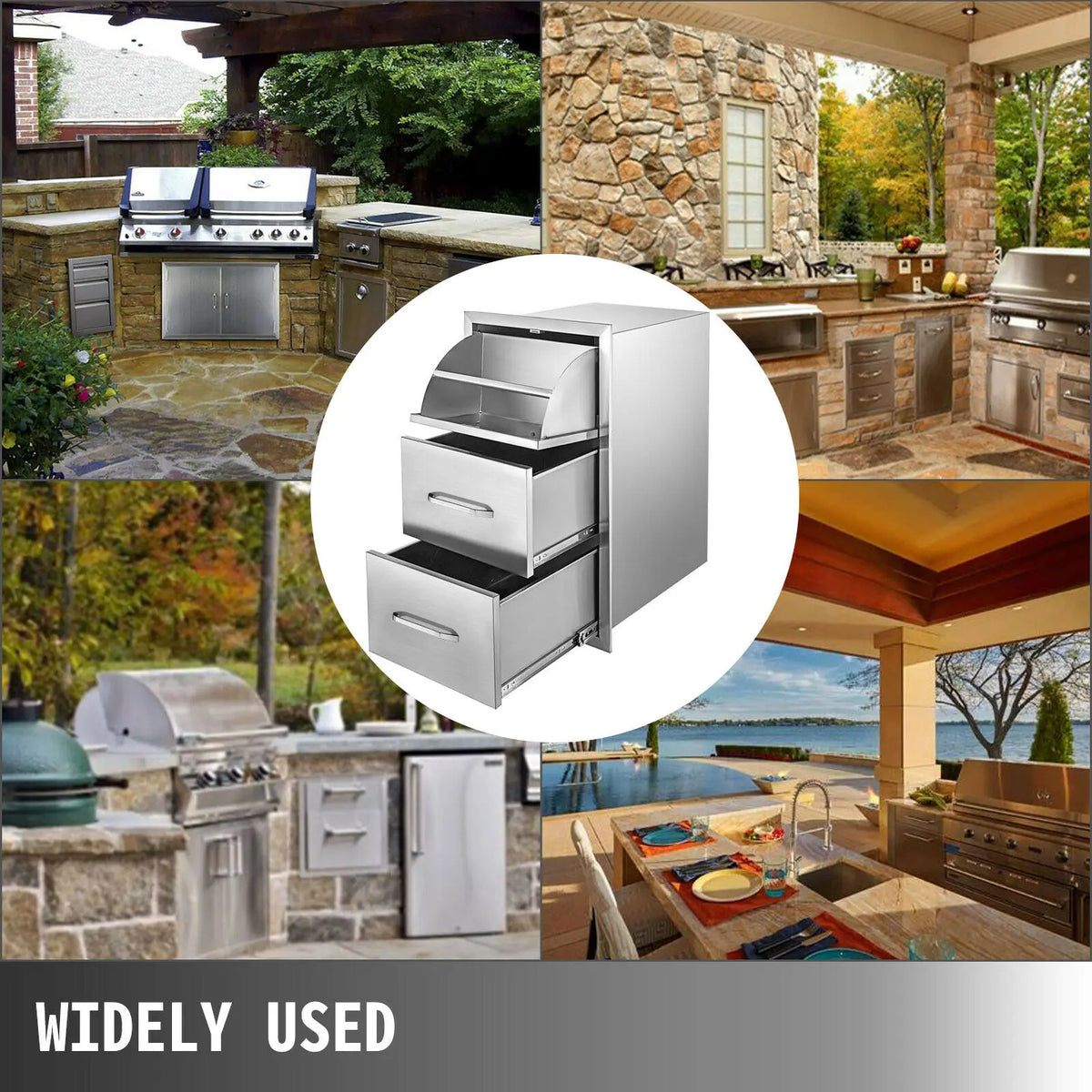 SucceBuy Stainless-Steel Outdoor BBQ Kitchen Drawers
