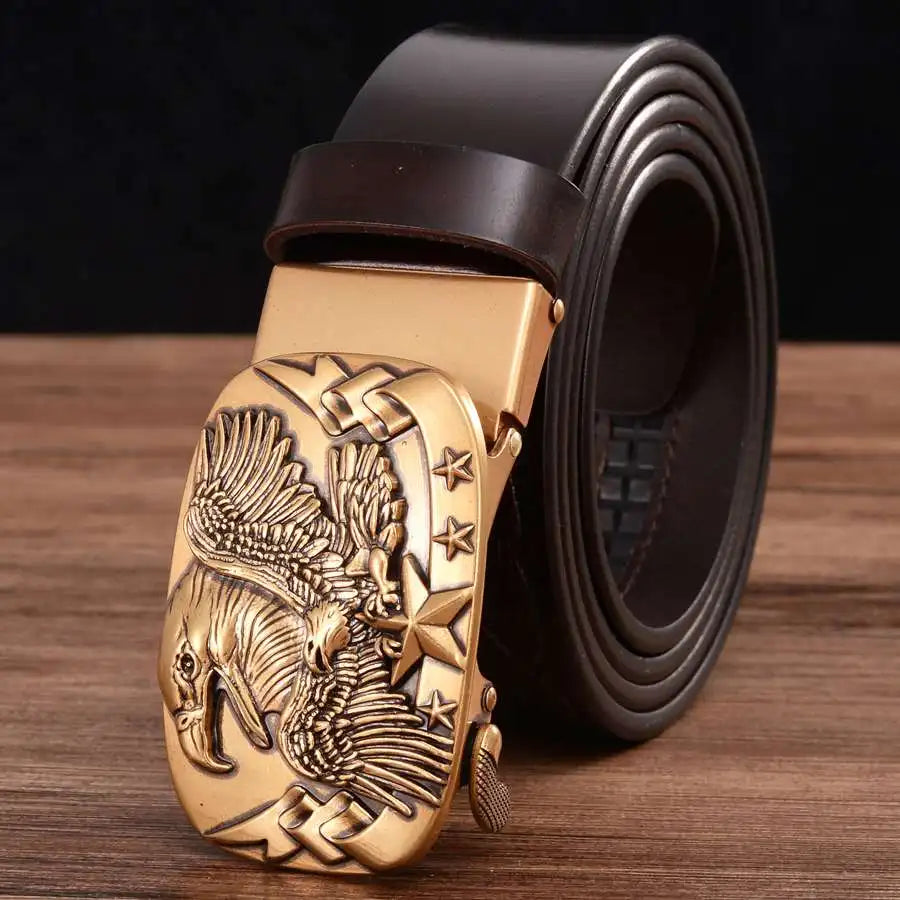 Men's Leather Ratchet Belt with Automatic Buckle