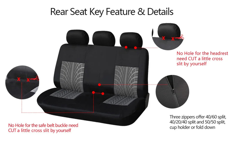 AUTOYOUTH Tire-Track Seat Covers – 9-Piece Set
