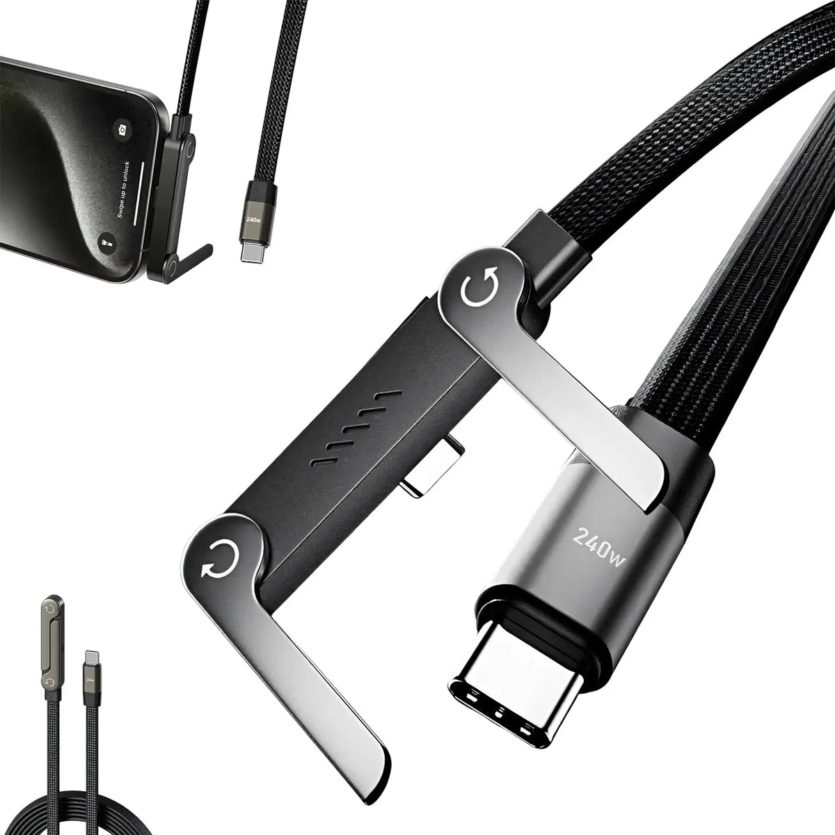 USB-C Braided Charging Cable with Phone Stand – 1.5 m